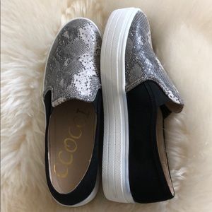 Snake print and suede slip on sneakers